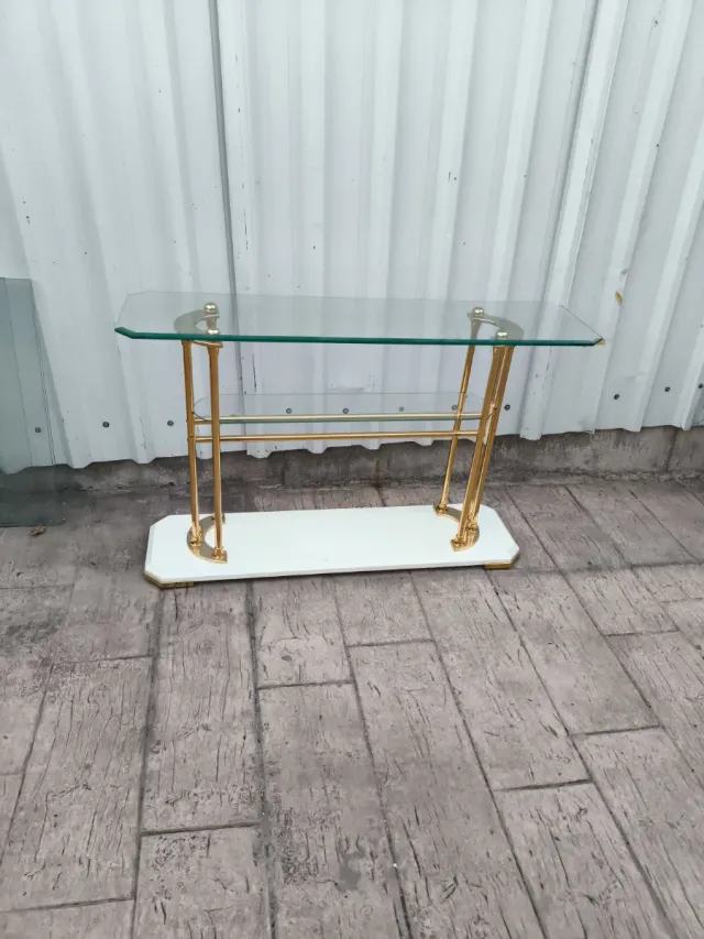 Mesa entradita cristal y metal dorado