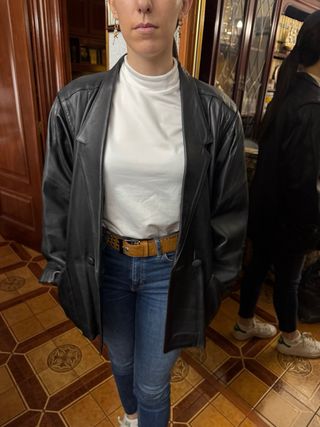 Chaqueta Biker Cuero Negra