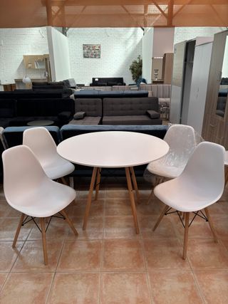 Pack mesa redonda blanca + 4 sillas