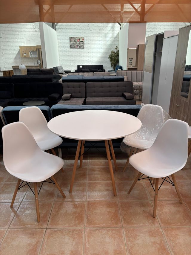 Pack mesa redonda blanca + 4 sillas