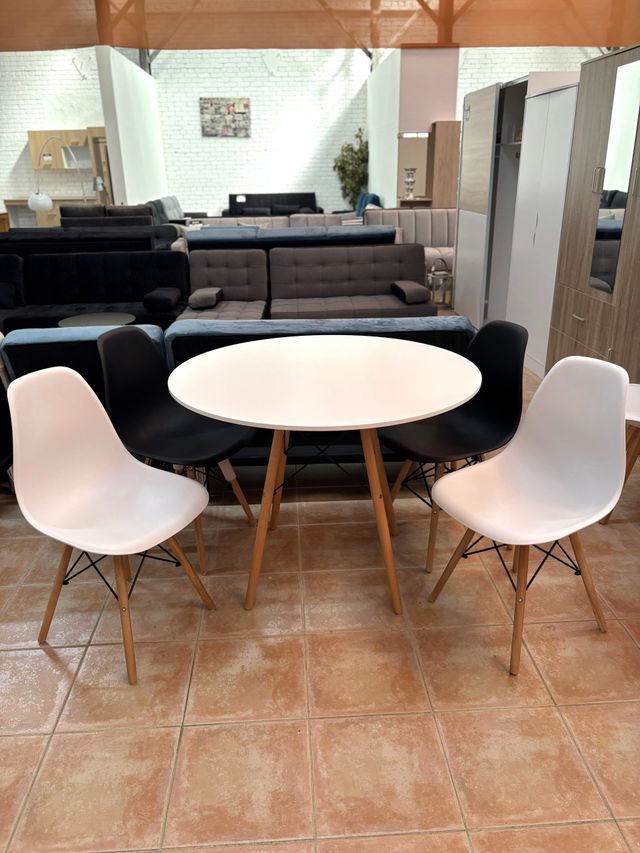 Pack mesa redonda blanca + 4 sillas