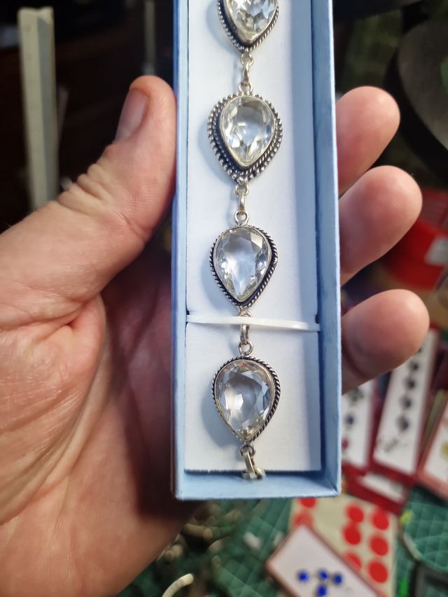 Pulsera Plata Topacios Blancos