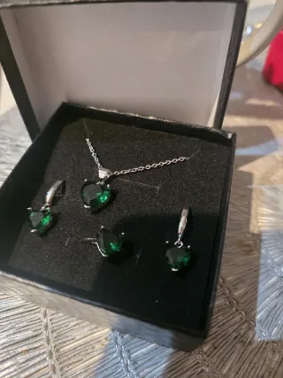 Conjunto Plata Ley Corazón Verde