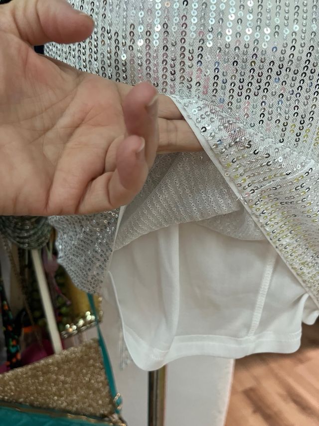 Falda Lentejuelas Plata Talla XXI 