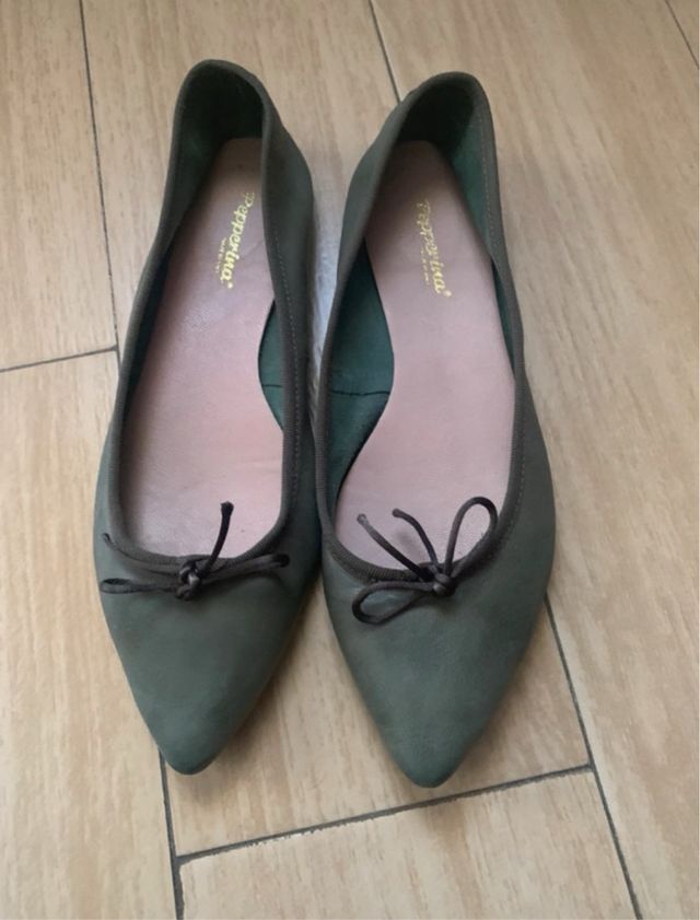 Manoletinas Pepperina Piel Lazo Verde Oliva