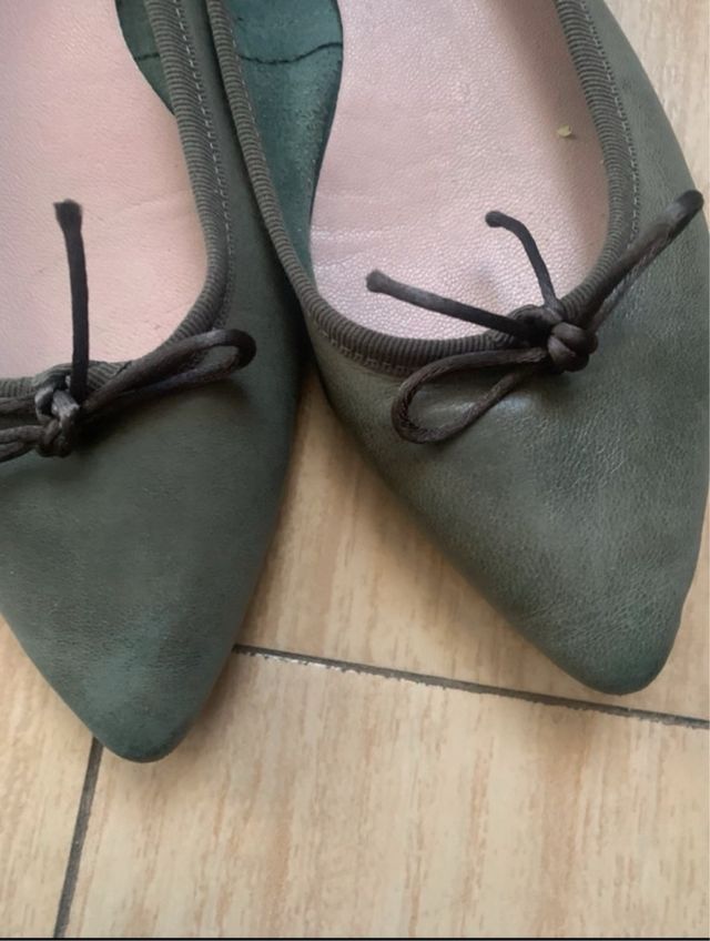 Manoletinas Pepperina Piel Lazo Verde Oliva