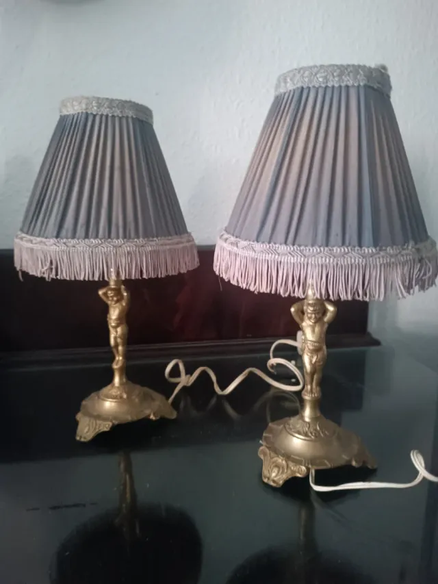 Pareja Lámparas Bronce Angelito