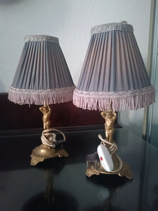 Pareja Lámparas Bronce Angelito