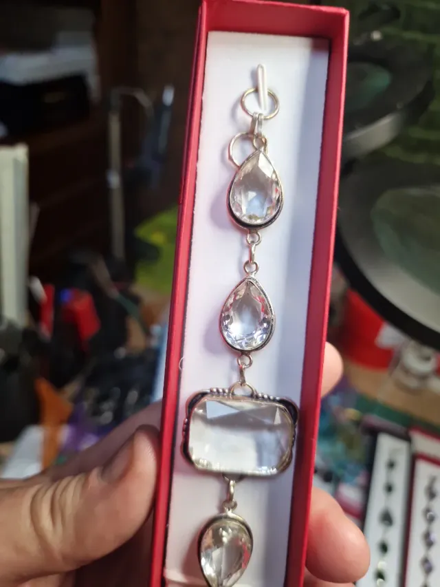 Pulsera Topacio Blanco Gota y Rectangular