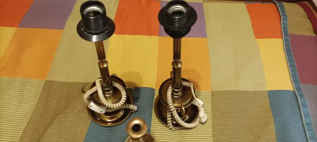 Set 3 Lámparas Antiguas Portavelas Candil Bronce