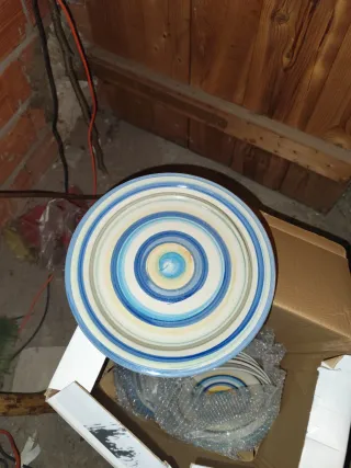 Set 10 Piatti Ceramica Bianchi Blu