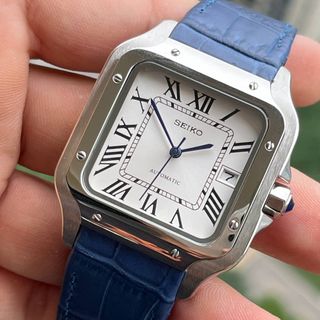 Seiko Mod "Santos" Esfera Blanca Correa Azul