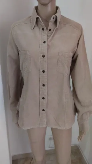 Camicia donna beige in velluto a coste