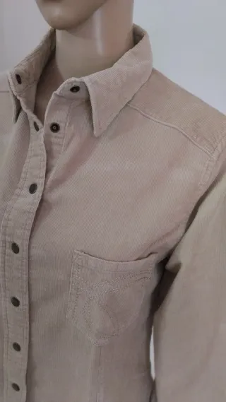 Camicia donna beige in velluto a coste