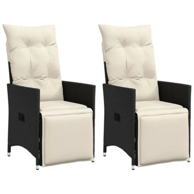 2 Sillones Reclinables Exterior Ratán Beige/Negro