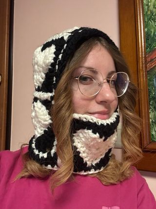 Balaclava crochet bianco e nero