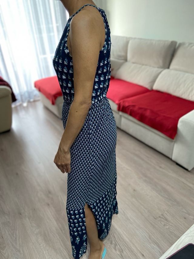 Vestido largo estampado azul y blanco