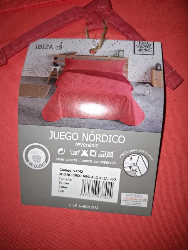 Funda nórdica Lois 90 algodón,coral /granate.