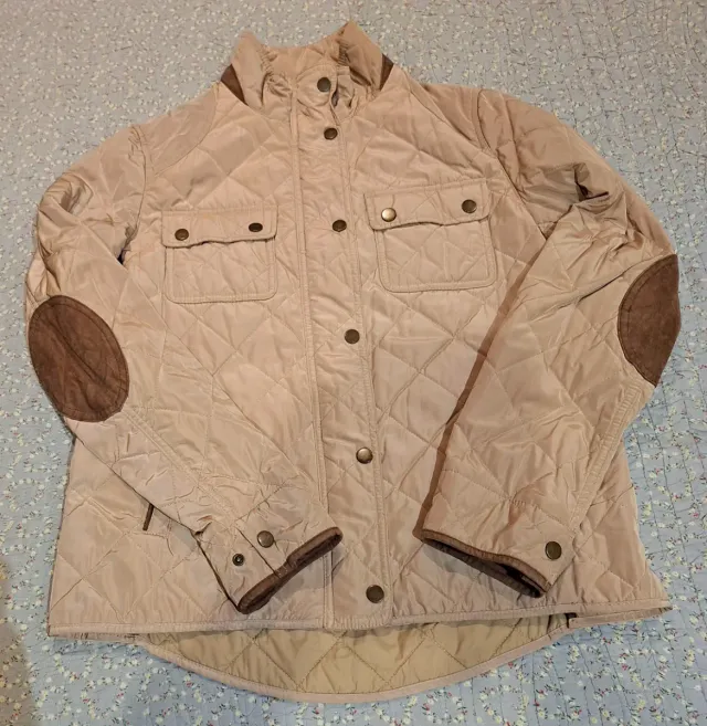 Chaqueta acolchada beige con coderas
