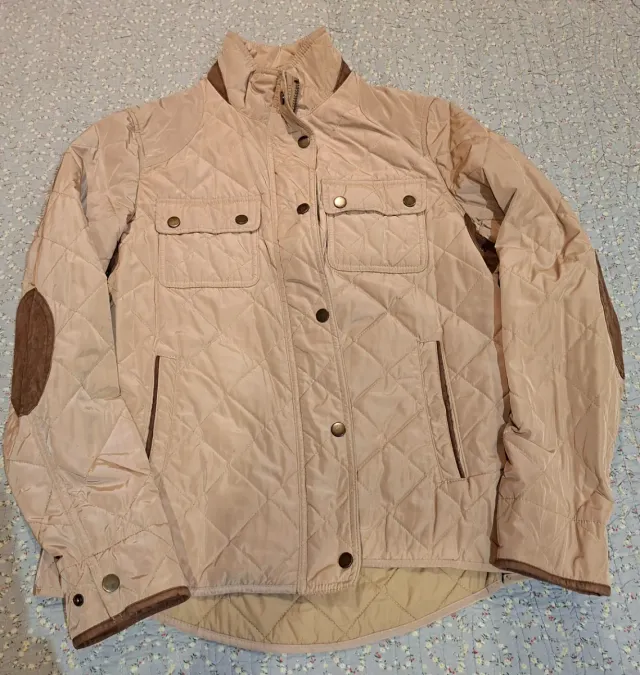 Chaqueta acolchada beige con coderas