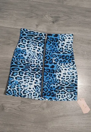 Falda leopardo azul con cremallera