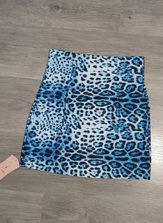 Falda leopardo azul con cremallera