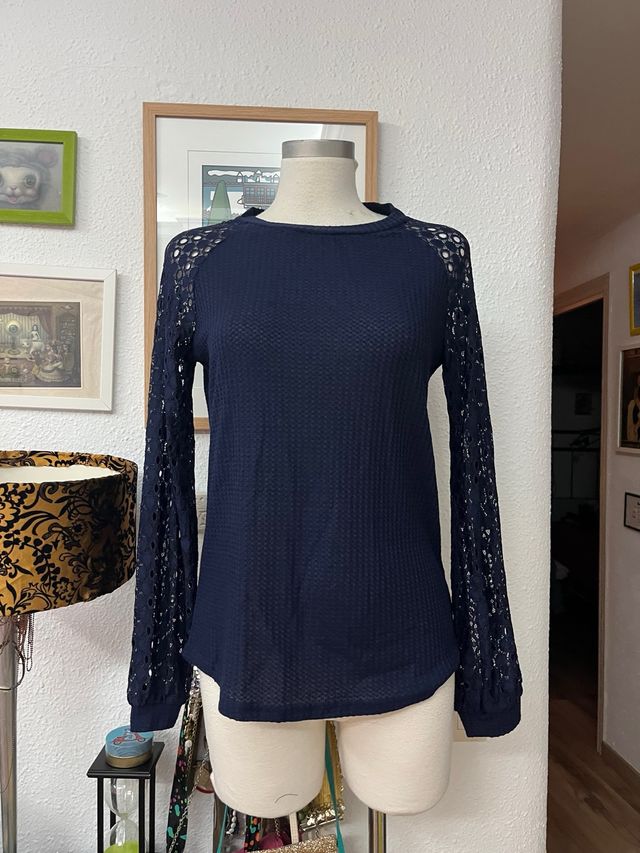 Camiseta azul marino encaje talla S