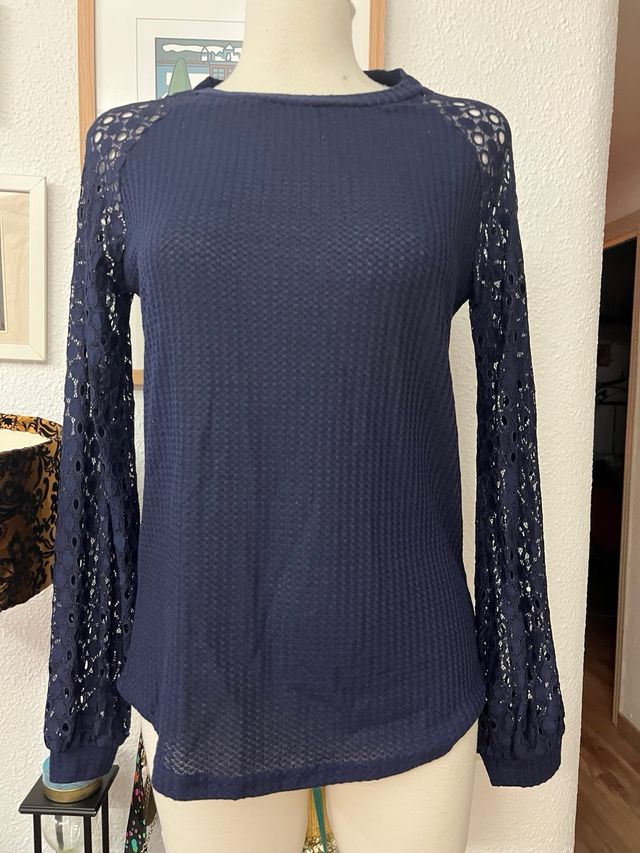 Camiseta azul marino encaje talla S