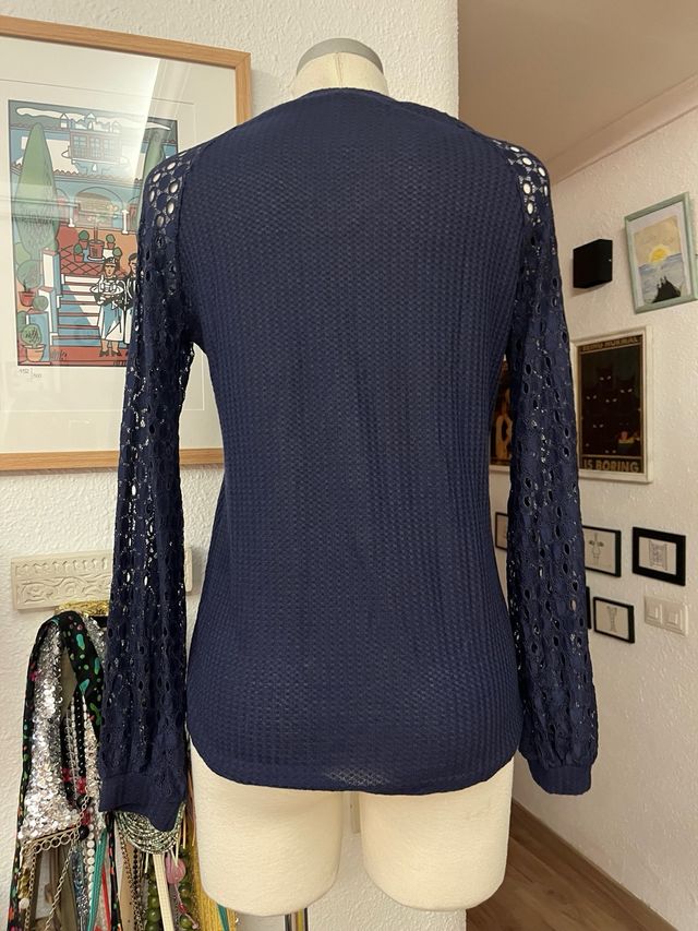 Camiseta azul marino encaje talla S