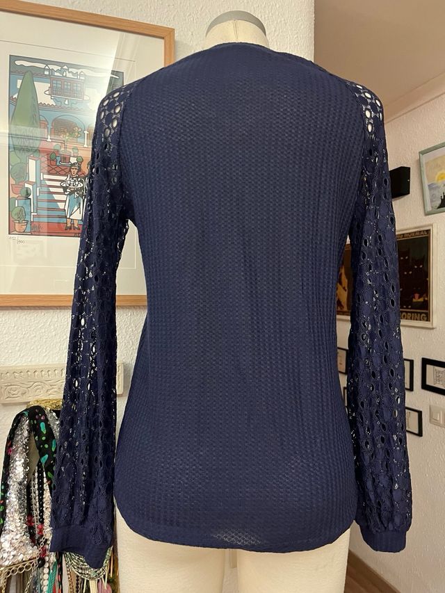 Camiseta azul marino encaje talla S