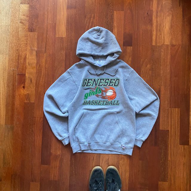 Sudadera Russell Gris Capucha Baloncesto Vintage S