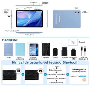 Tablet 10 Android 15 + Funda + Teclado + Ratón