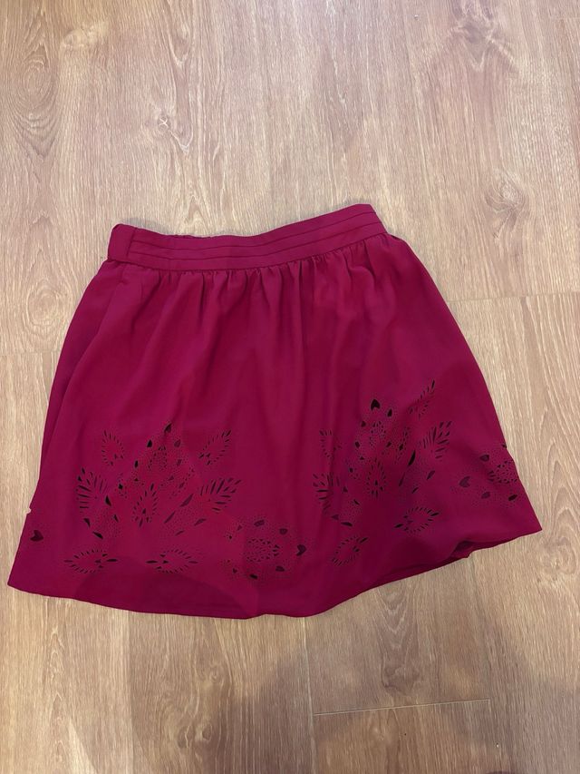 Falda burdeos con bordado