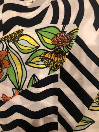 Tessuto stoffa fantasia floreale e righe polireste