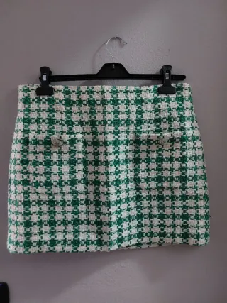 Gonna Zara fantasia pied de poule verde e bianca