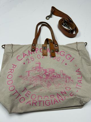 Borsa Campomaggi Beige con Stampa Rosa