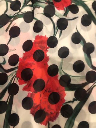 Tessuto poliestere fantasia fiori e pois