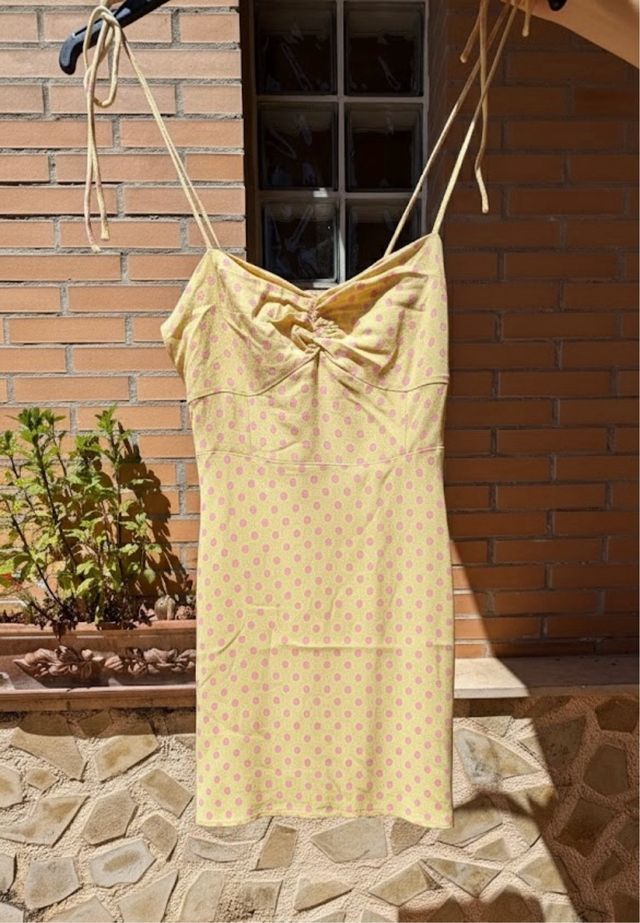 Vestido Mango lunares amarelo XXS