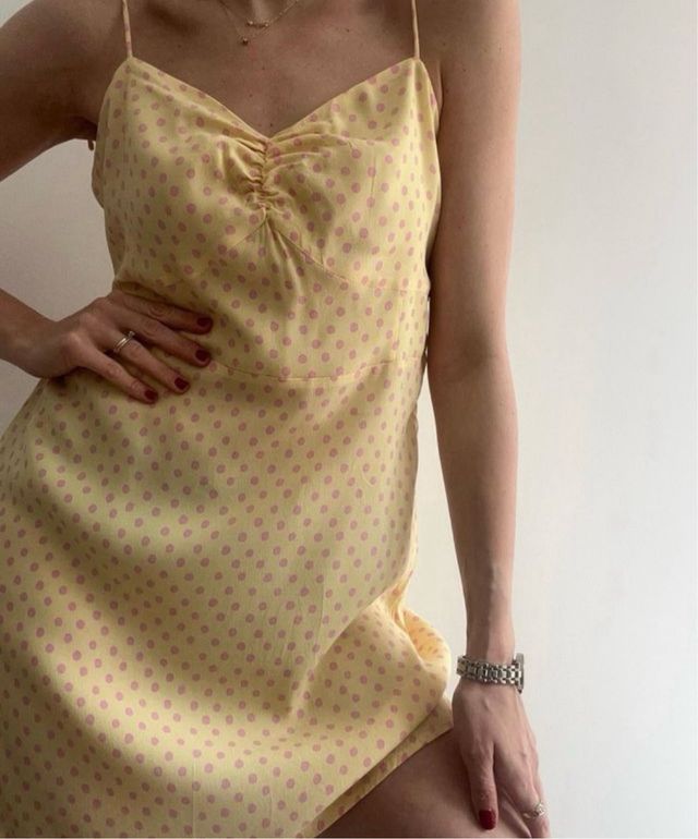 Vestido Mango lunares amarelo XXS
