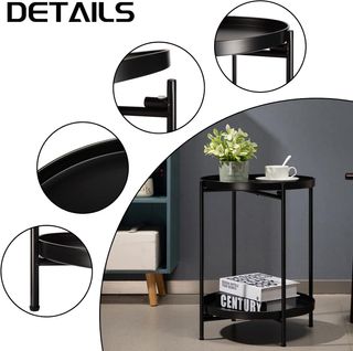 Mesa Lateral Redonda 2 Niveles Negra