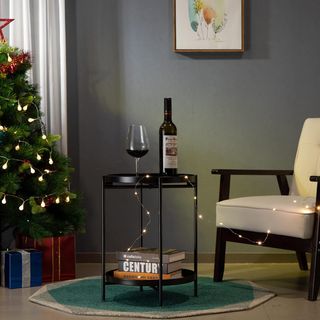 Mesa Lateral Redonda 2 Niveles Negra