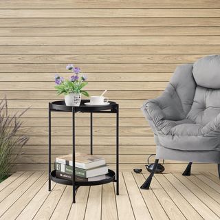 Mesa Lateral Redonda 2 Niveles Negra