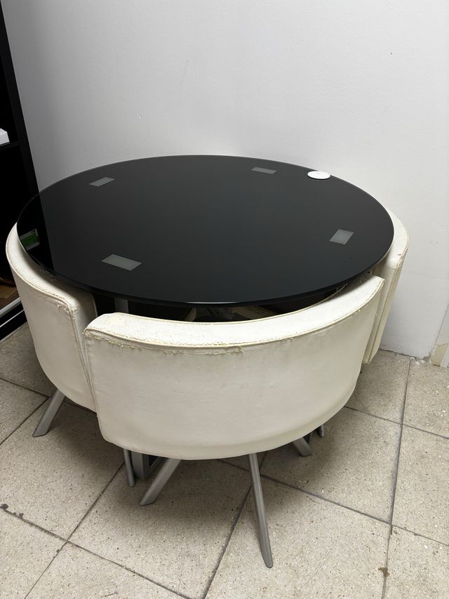 Mesa comedor cristal negra patas metal