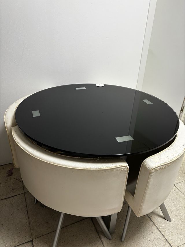 Mesa comedor cristal negra patas metal