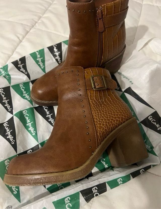 Botín tacón ancho marrón T36