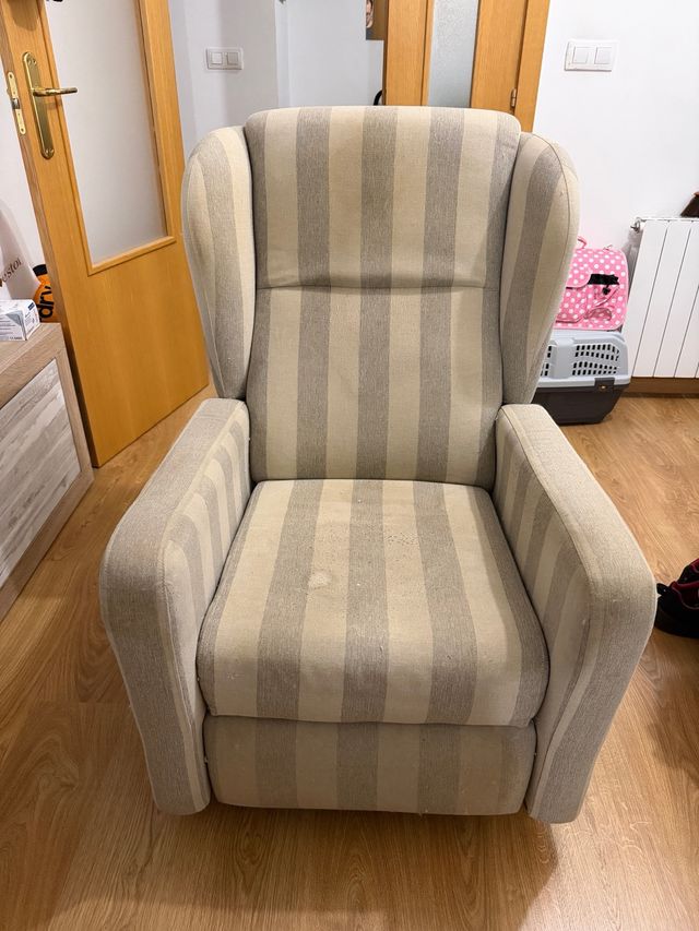 Sillón Reclinable Tela Beige y Gris