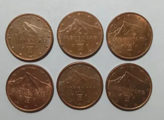 6 Monete 1 Centesimo Euro Slovacchia 2010-2016