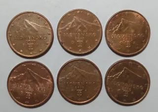 6 Monete 1 Centesimo Euro Slovacchia 2010-2016