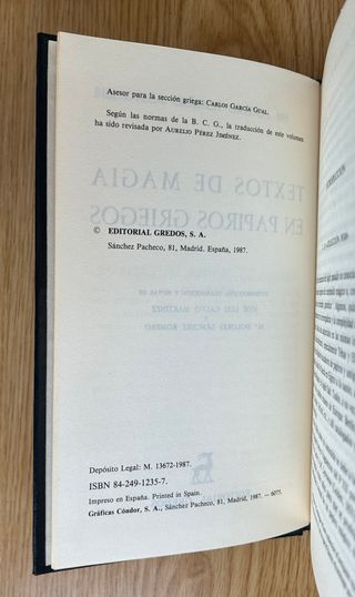 Textos de magia en papiros griegos. Gredos