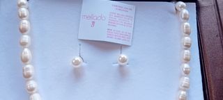 Conjunto Collar y Pendientes Perlas Naturales Plat